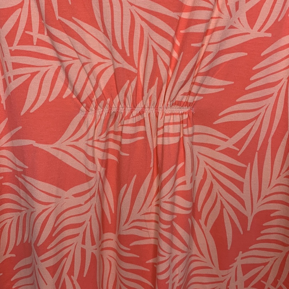 D & Co. Dress Coral Palm Tree Print Sleeveless Cotton Spandex V Neck MIDI Small - Picture 6 of 10